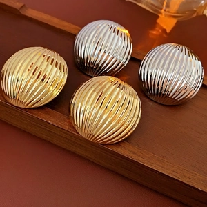 Striped Spherical Stud Earrings Metal Ribbed Ball Design With Silver Earring Post Minimalist Fashion Jewelry For Women
