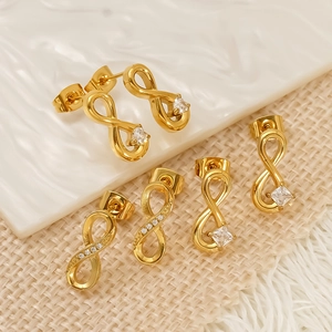 Boucles Oreilles Puces Symbole Infini Zircon Acier Inoxydable 304 Plaqué Or Imperméable Hypoallergénique Femmes