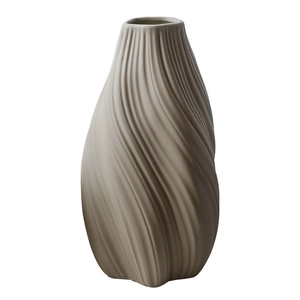Jarrón de cerámica minimalista moderno con textura ondulada en acabado gris beige mate
