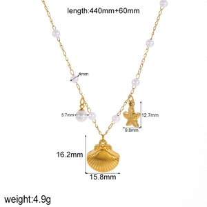 Marine style gold titanium steel necklace with pearl and seashell pendant charms