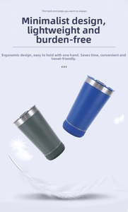 Detail view of portable stainless steel vacuum tumblers with built-in Bluetooth speaker base