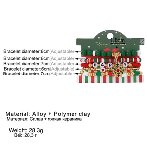 Detail view of 5-piece Christmas bead bracelets with dimensions and material specs