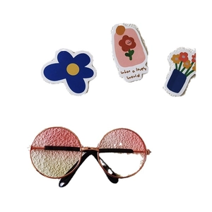 Pink and yellow gradient round pet sunglasses with cute floral stickers accessory