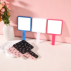 Square handheld makeup mirrors with eyelash pattern in pink, white, blue and black