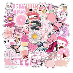 50pcs cute pink aesthetic graffiti stickers for laptop water bottle and suitcase