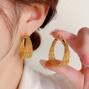 Geometric Large Mesh Braided Hoop Earrings 14K Gold Plated Copper For Women With 925 Sterling Silver Earring Post