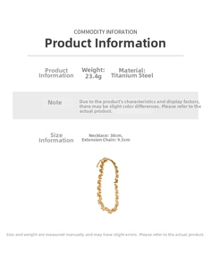 Detailed specs for gold butterfly necklace in titanium steel showing length and weight