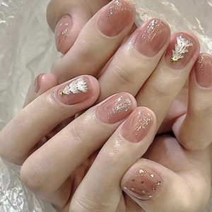 Christmas Press On Nails Amber Brown Gradient Star Polka Dot Holiday Artificial Fake Nails For Women Girls