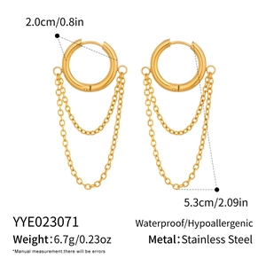 Detailed size specifications for gold double-layer chain earrings in stainless steel