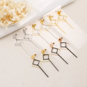 Minimalist hollow geometric rhombus drop earrings in gold silver black and rose gold