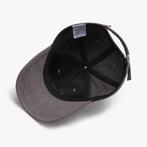 Dark grey cotton baseball cap with interior sweatband and adjustable metal buckle strap