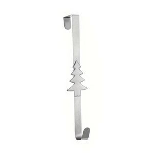 Silver metal over-the-door wreath hanger featuring a decorative Christmas tree cutout design
