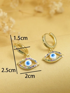 Detailed dimensions of the gold Evil Eye hoop earring with colorful zircon crystals