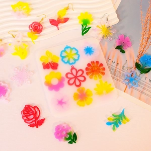Flower and leaf silicone resin molds for DIY earrings with colorful floral pendants