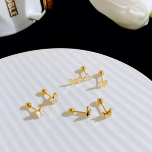 Elegant Butterfly Stud Earrings Gold Plated Stainless Steel White Shell Mother Of Artificial Pearl Minimalist Screw Back For Women