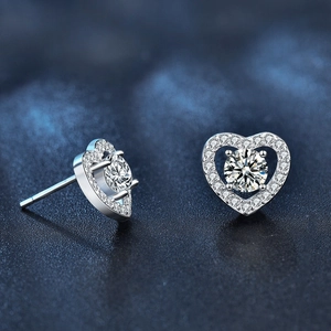 Elegant s925 sterling silver heart stud earrings with round moissanite in four-prong setting