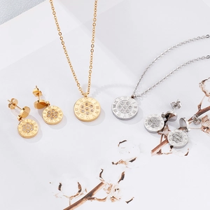 Minimalist Roman numeral necklace and earrings set with crystals in gold and silver finish