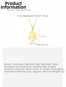 Detail showing gold stainless steel Santa Claus pendant with dimensions and chain length