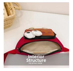 Detail of children's nylon crossbody bag showing the inner lining and smooth zipper