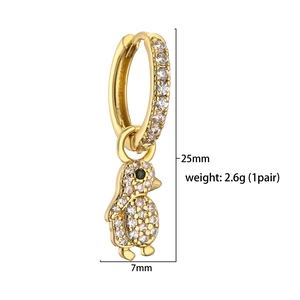 Detailed view of penguin drop earrings with dimensions of 25mm height and 7mm width