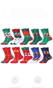 Set of 10 festive Christmas crew socks with Santa, reindeer and tree patterns