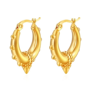 Chic 18K gold-plated stainless steel hoop earrings with unique spike and woven texture