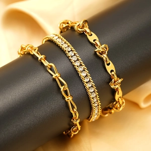 Stainless Steel Bracelet 18K Gold Plated Geometric Knot Oval Link Zircon Inlaid Minimalist Fashion Jewelry For Women