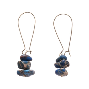 Boucles d'oreilles pendantes vintage avec pierres impériales bleues et laiton