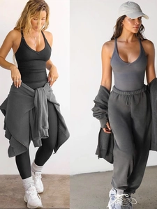 Women Tank Top Viscose Spandex Ribbed Knit Deep V Neck Racerback Slim Fit Stretch Summer Casual Athletic Shirt