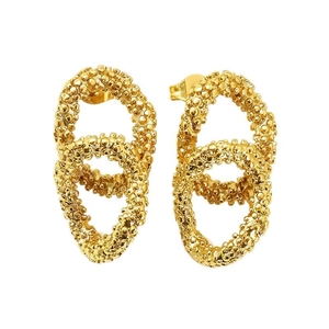 Gold plated oval chain earrings in textured stainless steel with vintage popcorn finish
