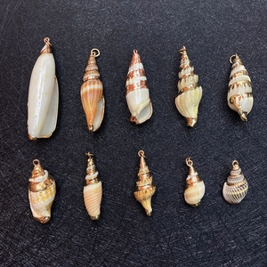Set of ten natural spiral conch shell pendants with gold plated edges for DIY jewelry