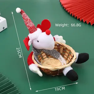 Poupée renne de Noël en peluche avec panier en bambou, porte-bonbons festif de 25 cm