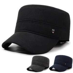 Winter Warm Men Cadet Cap Fleece Lined Military Hat Ear Protection Windproof Adjustable Flat Top Outdoor Casual Style
