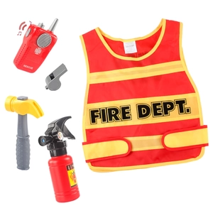 Kids Firefighter Role Play Costume Red Vest Reflective Stripes Toy Music Walkie Talkie Extinguisher Hammer Whistle