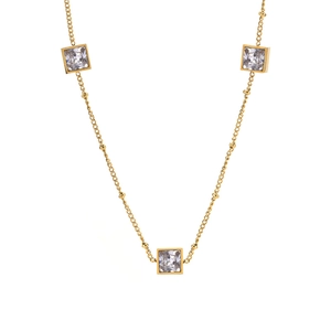 Collana in titanio placcato oro 18K con cristalli taglio smeraldo e catena a sfere
