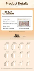 Detailed size chart for medium ballet press-on nails with 12 specific dimensions