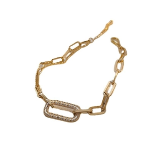 Elegant gold chain bracelet with geometric square link encrusted with zircon for women