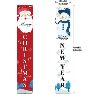 Dettagli dei banner per porta Merry Christmas e Happy New Year con misure in pollici