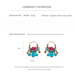 Detailed infographic showing bohemian flower tassel earrings dimensions and materials