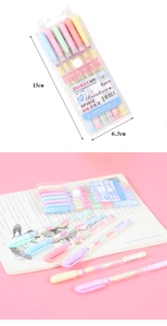 Detailed view of 6-piece 0.8mm rainbow gel pen set in 15x6.5cm blister card packaging