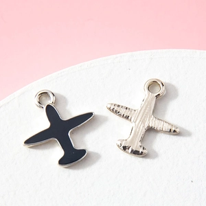Cartoon airplane alloy pendants in black and silver finish for DIY jewelry making