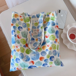 Sac fourre-tout en toile minimaliste avec pois colorés aquarelle sur fond blanc