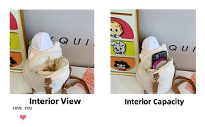 Internal view of plush capybara crossbody bag showing large capacity for essentials