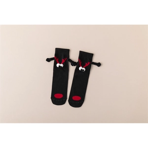Magnetische 3D Weihnachten Rentier Socken in Schwarz mit festlichen 3D Geweihen und Händen