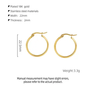 Detailed view of 18K gold plated hoop earrings with precise dimensions and weight info