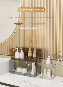 Close-up of high-quality acrylic cosmetic organizers with U-shaped stackable design