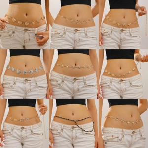 Bohemian gold and silver waist chains with heart, pearl and star charms for women