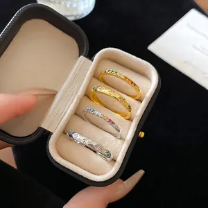 Star Pattern Zircon Rainbow Copper Rings Adjustable Geometric Open Band Jewelry For Women Minimalist Fashion Luxury Style