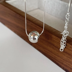 925 Sterling Silver Round Ball Pendant Necklace Geometric Snake Bone Chain Minimalist Jewelry For Women