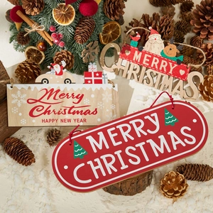 Merry Christmas Hanging Sign Wooden Door Wall Decoration Festive Holiday Home Party Rustic Ornament Santa Reindeer